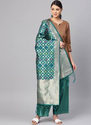 Women green Color Woven Banarasi Dupatta 1