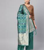 Women green Color Woven Banarasi Dupatta