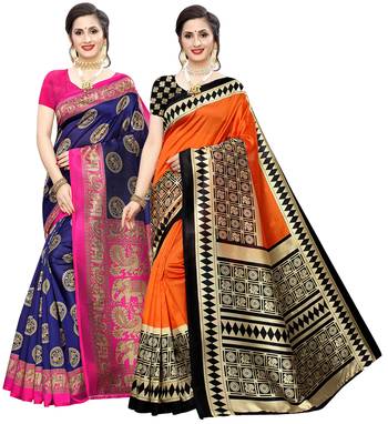 Combo Of 2 Poly Silk  Multicolor Printed Women's Saree 1