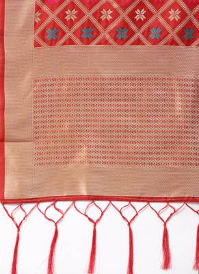 Women Red Color Woven Banarasi Dupatta 2