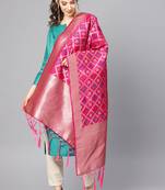 Women Rani pink Color Woven Banarasi Dupatta