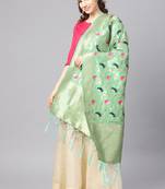 Women Sea green Color Woven Banarasi Dupatta