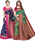 Combo Of 2 Poly Silk  Multicolor Printed Women's Saree