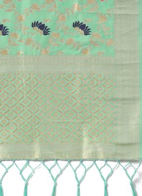 Women Sea green Color Woven Banarasi Dupatta 2