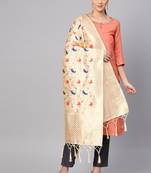 Women Cream Color Woven Banarasi Dupatta