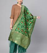 Women Green Color Woven Banarasi Dupatta