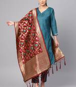 Women Maroon Color Woven Banarasi Dupatta
