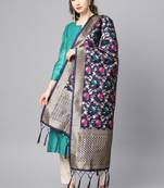 Women Navy blue Color Woven Banarasi Dupatta