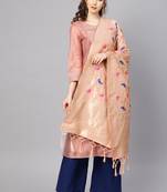 Women Peach Color Woven Banarasi Dupatta