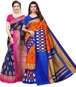 Combo Of 2 Poly Silk  Multicolor Printed Women's Saree