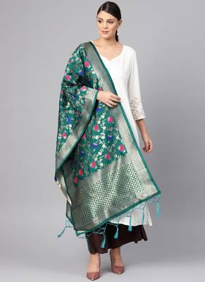 Women green Color Woven Banarasi Dupatta 1