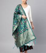 Women green Color Woven Banarasi Dupatta