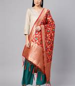 Women Red Color Woven Banarasi Dupatta