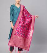 Women Rani Pink Color Woven Banarasi Dupatta