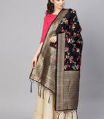 Women Black Color Woven Banarasi Dupatta