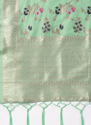 Women Sea green Color Woven Banarasi Dupatta 2