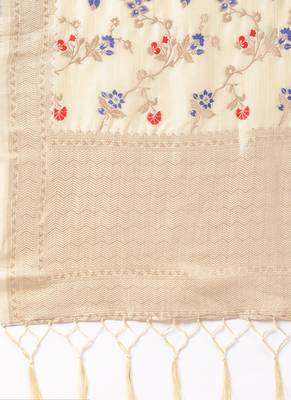 Women Cream Color Woven Banarasi Dupatta 2