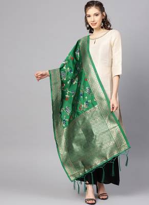 Women Green Color Woven Banarasi Dupatta 1