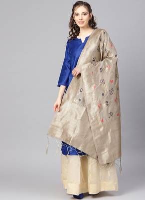Women Grey Color Woven Banarasi Dupatta 1
