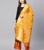 Women Mustard Color Woven Banarasi Dupatta