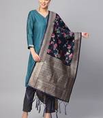 Women Navy blue Color Woven Banarasi Dupatta