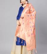 Women Peach Color Woven Banarasi Dupatta