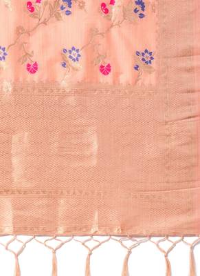 Women Peach Color Woven Banarasi Dupatta 2