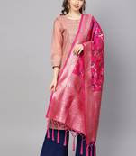 Women Rani pink Color Woven Banarasi Dupatta