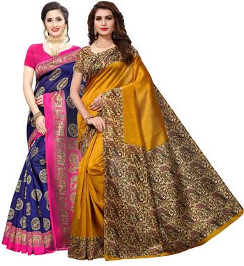 Combo Of 2 Poly Silk  Multicolor Printed Women's Saree 1