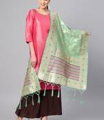 Women Sea green Color Woven Banarasi Dupatta