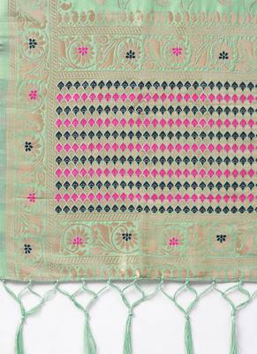 Women Sea green Color Woven Banarasi Dupatta 2