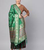 Women Green Color Woven Banarasi Dupatta