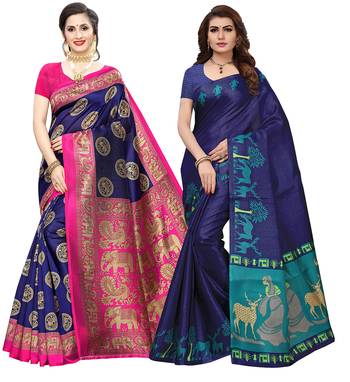 Combo Of 2 Poly Silk  Multicolor Printed Women's Saree 1