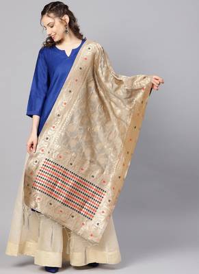 Women Grey Color Woven Banarasi Dupatta 1