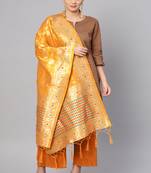 Women Mustard Color Woven Banarasi Dupatta