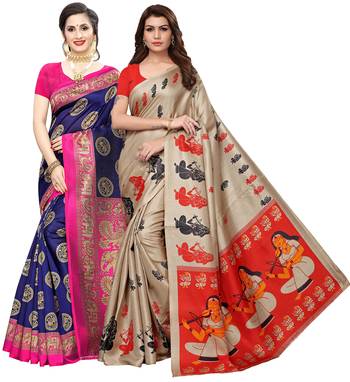 Combo Of 2 Poly Silk  Multicolor Printed Women's Saree 1