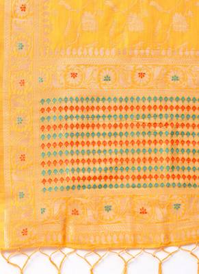 Women Mustard Color Woven Banarasi Dupatta 2