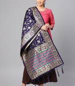 Women Navy blue Color Woven Banarasi Dupatta