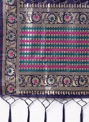 Women Navy blue Color Woven Banarasi Dupatta 2