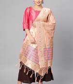 Women Peach Color Woven Banarasi Dupatta