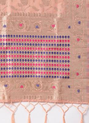 Women Peach Color Woven Banarasi Dupatta 2