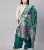 Women green Color Woven Banarasi Dupatta