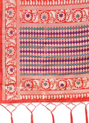Women Red Color Woven Banarasi Dupatta 2