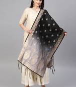 Women Grey and Black Color Woven Banarasi Dupatta