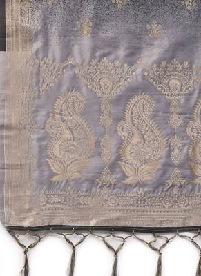 Women Grey and Black Color Woven Banarasi Dupatta 2
