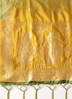 Women Green and Yellow Color Woven Banarasi Dupatta 2