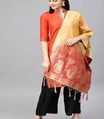 Women Red Cream Color Woven Banarasi Dupatta