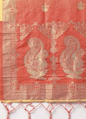 Women Red Cream Color Woven Banarasi Dupatta 2