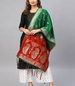 Women Red Green Color Woven Banarasi Dupatta