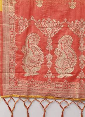Women Red Yellow Color Woven Banarasi Dupatta 2